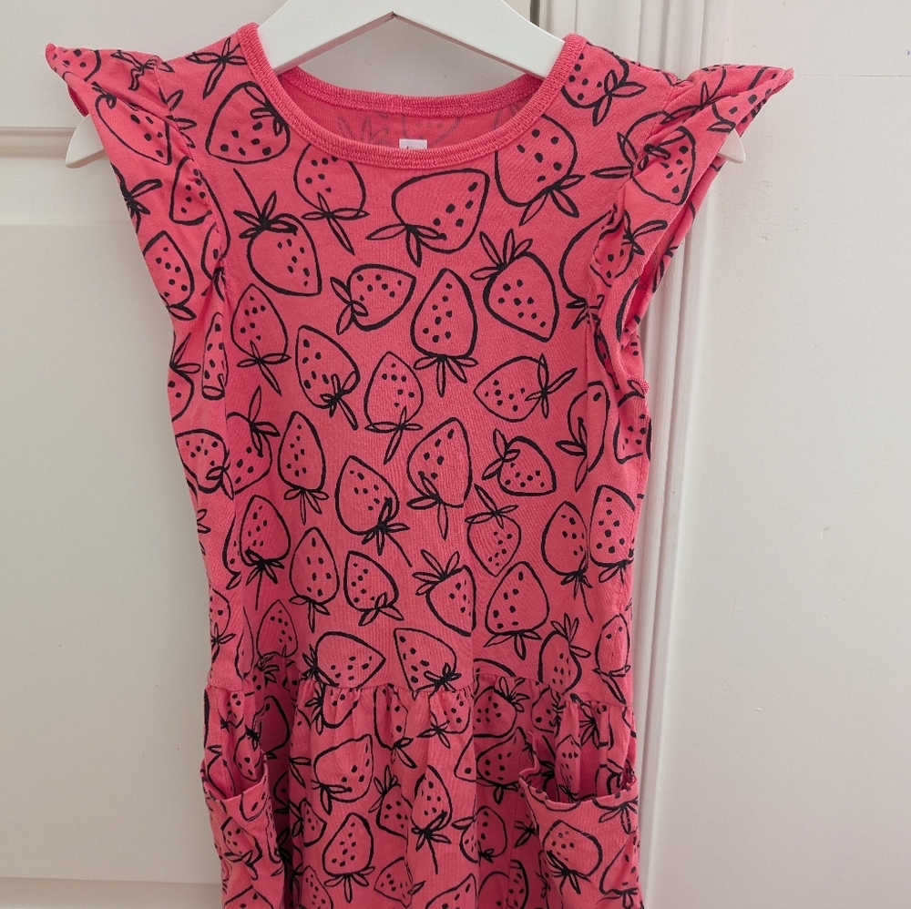 Tea Collection Pink Strawberry Print Kids Dress